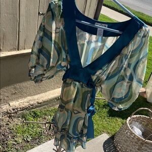 Trixxi Teal and White Swirl Dress